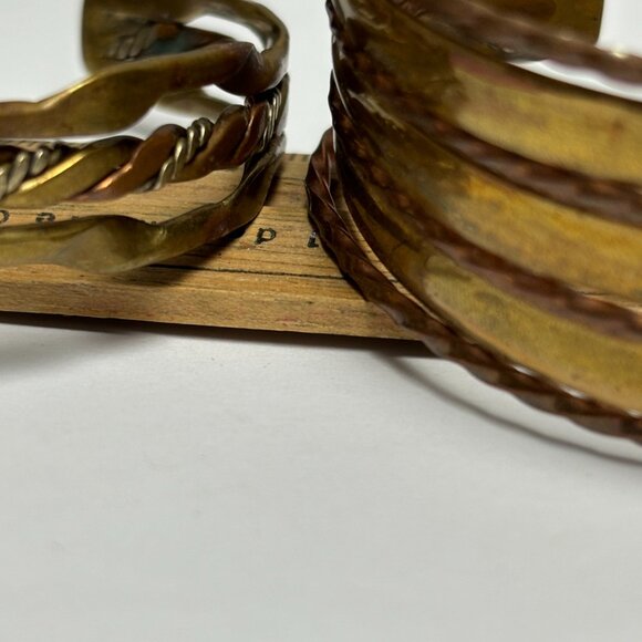 2 vintage mixed/married metals copper silver and brass cuff style bra… - Picture 9 of 13